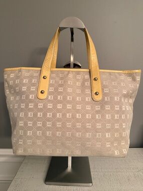 Bally Beige Canvas Tote with Yellow Trim